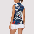 Geelong Cats Women Sleeveless Polo Shirt Mascot Cartoon Football Illustration Style