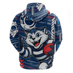 Geelong Cats Zip Hoodie Mascot Cartoon Football Illustration Style
