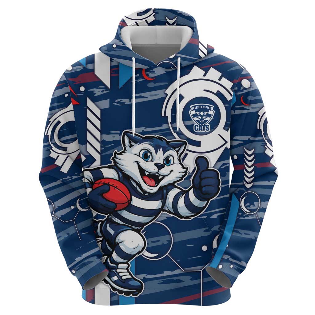 Geelong Cats Zip Hoodie Mascot Cartoon Football Illustration Style