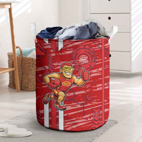 Gold Coast Suns Laundry Basket Mascot Cartoon Football Illustration Style