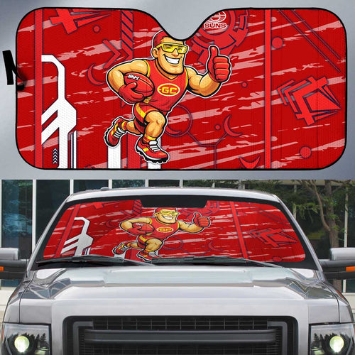 Gold Coast Suns Auto Sun Shade Mascot Cartoon Football Illustration Style