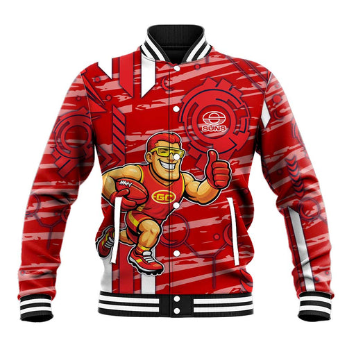 Gold Coast Suns Baseball Jacket Mascot Cartoon Football Illustration Style