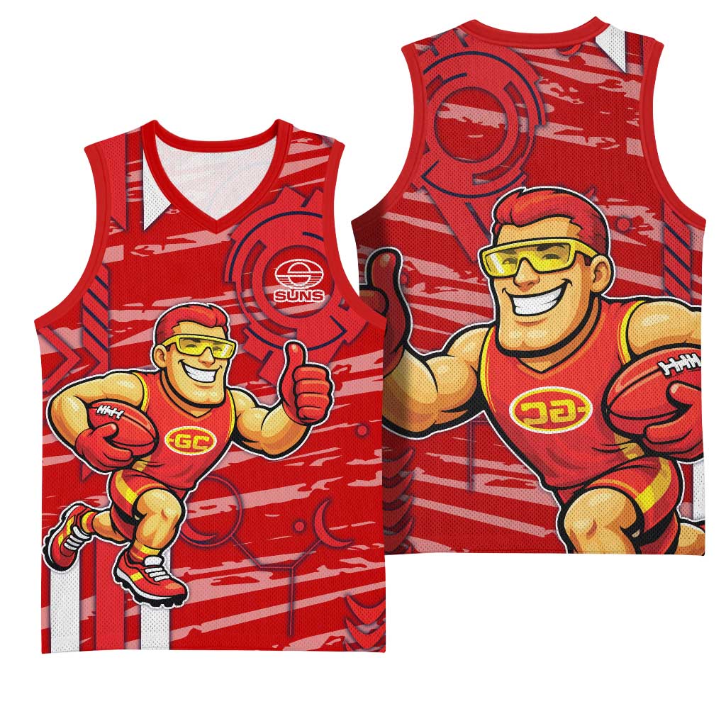 Gold Coast Suns Basketball Jersey Mascot Cartoon Football Illustration Style