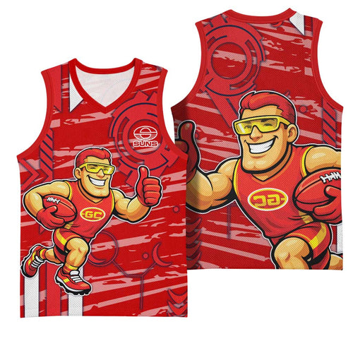 Gold Coast Suns Basketball Jersey Mascot Cartoon Football Illustration Style