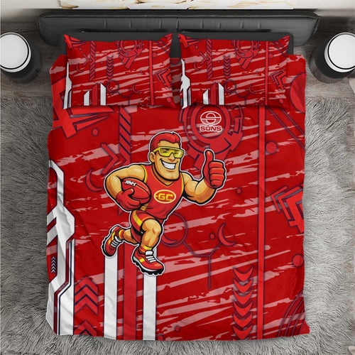 Gold Coast Suns Bedding Set Mascot Cartoon Football Illustration Style