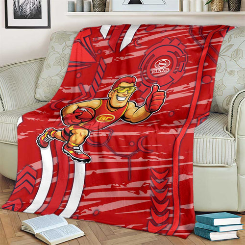 Gold Coast Suns Blanket Mascot Cartoon Football Illustration Style