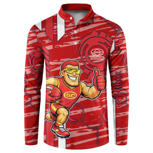 Gold Coast Suns Button Sweatshirt Mascot Cartoon Football Illustration Style