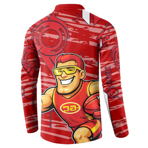 Gold Coast Suns Button Sweatshirt Mascot Cartoon Football Illustration Style