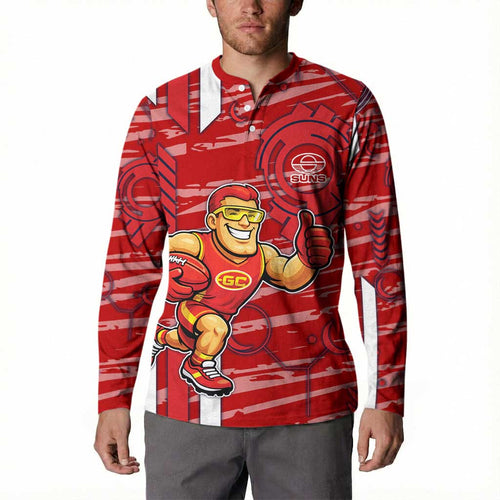 Gold Coast Suns Button Sweatshirt Mascot Cartoon Football Illustration Style