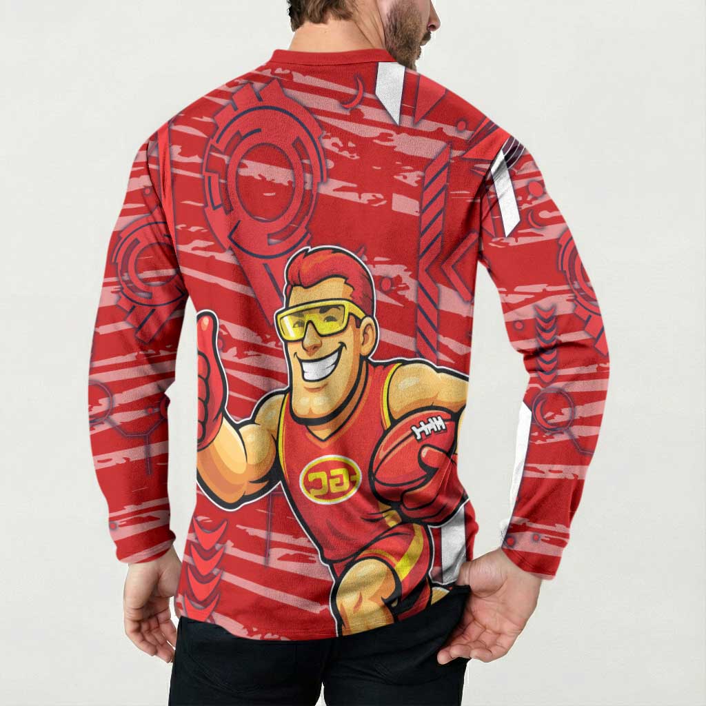 Gold Coast Suns Button Sweatshirt Mascot Cartoon Football Illustration Style
