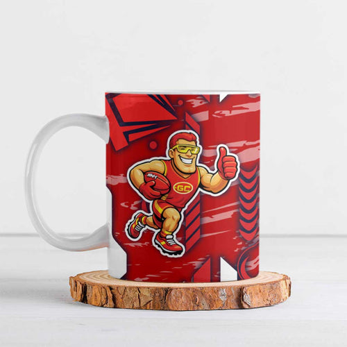 Gold Coast Suns Ceramic Mug Mascot Cartoon Football Illustration Style