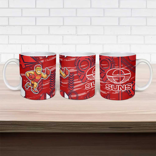 Gold Coast Suns Ceramic Mug Mascot Cartoon Football Illustration Style