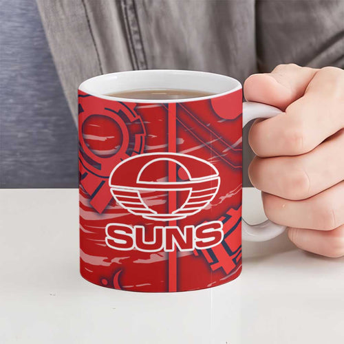 Gold Coast Suns Ceramic Mug Mascot Cartoon Football Illustration Style