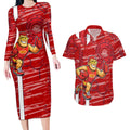 Gold Coast Suns Couples Matching Long Sleeve Bodycon Dress and Hawaiian Shirt Mascot Cartoon Football Illustration Style