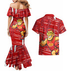 Gold Coast Suns Couples Matching Mermaid Dress and Hawaiian Shirt Mascot Cartoon Football Illustration Style
