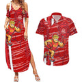 Gold Coast Suns Couples Matching Summer Maxi Dress and Hawaiian Shirt Mascot Cartoon Football Illustration Style