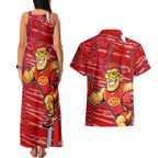Gold Coast Suns Couples Matching Tank Maxi Dress and Hawaiian Shirt Mascot Cartoon Football Illustration Style