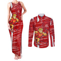 Gold Coast Suns Couples Matching Tank Maxi Dress and Long Sleeve Button Shirt Mascot Cartoon Football Illustration Style