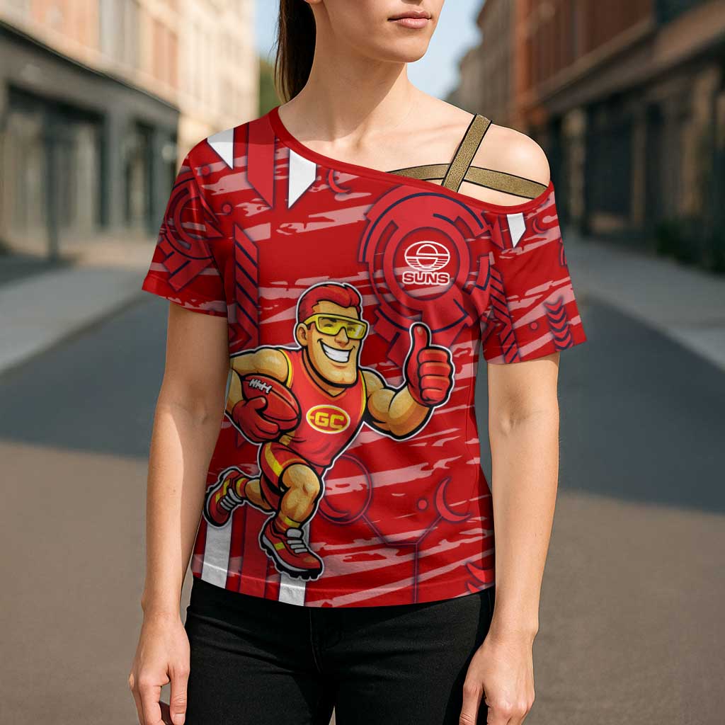 Gold Coast Suns Cross Shoulder Shirt Mascot Cartoon Football Illustration Style