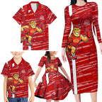 Gold Coast Suns Family Matching Long Sleeve Bodycon Dress and Hawaiian Shirt Mascot Cartoon Football Illustration Style