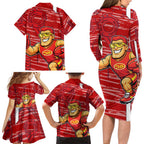 Gold Coast Suns Family Matching Long Sleeve Bodycon Dress and Hawaiian Shirt Mascot Cartoon Football Illustration Style