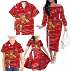 Gold Coast Suns Family Matching Off The Shoulder Long Sleeve Dress and Hawaiian Shirt Mascot Cartoon Football Illustration Style