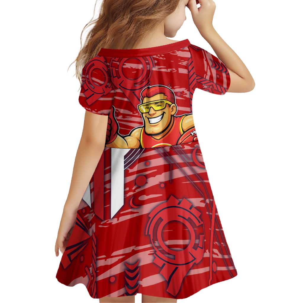 Gold Coast Suns Family Matching Off Shoulder Short Dress and Hawaiian Shirt Mascot Cartoon Football Illustration Style