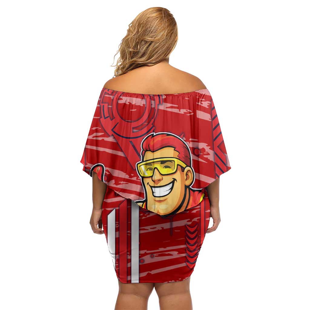 Gold Coast Suns Family Matching Off Shoulder Short Dress and Hawaiian Shirt Mascot Cartoon Football Illustration Style