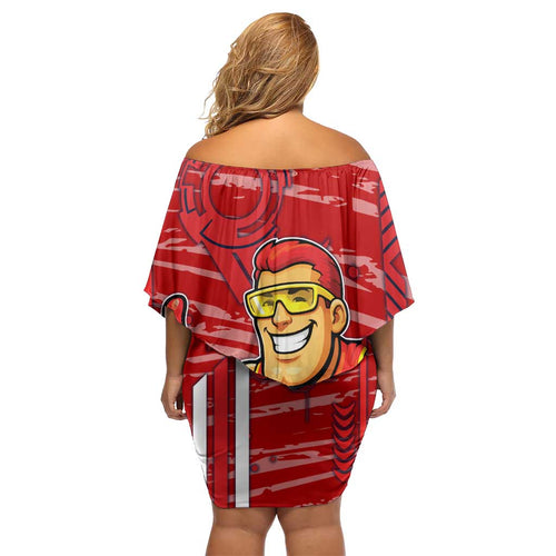 Gold Coast Suns Family Matching Off Shoulder Short Dress and Hawaiian Shirt Mascot Cartoon Football Illustration Style