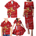 Gold Coast Suns Family Matching Puletasi and Hawaiian Shirt Mascot Cartoon Football Illustration Style
