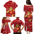 Gold Coast Suns Family Matching Puletasi and Hawaiian Shirt Mascot Cartoon Football Illustration Style