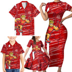 Gold Coast Suns Family Matching Short Sleeve Bodycon Dress and Hawaiian Shirt Mascot Cartoon Football Illustration Style