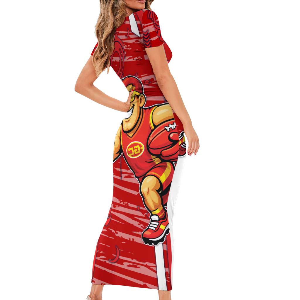 Gold Coast Suns Family Matching Short Sleeve Bodycon Dress and Hawaiian Shirt Mascot Cartoon Football Illustration Style