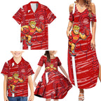 Gold Coast Suns Family Matching Summer Maxi Dress and Hawaiian Shirt Mascot Cartoon Football Illustration Style