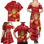 Gold Coast Suns Family Matching Summer Maxi Dress and Hawaiian Shirt Mascot Cartoon Football Illustration Style