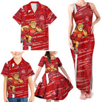Gold Coast Suns Family Matching Tank Maxi Dress and Hawaiian Shirt Mascot Cartoon Football Illustration Style