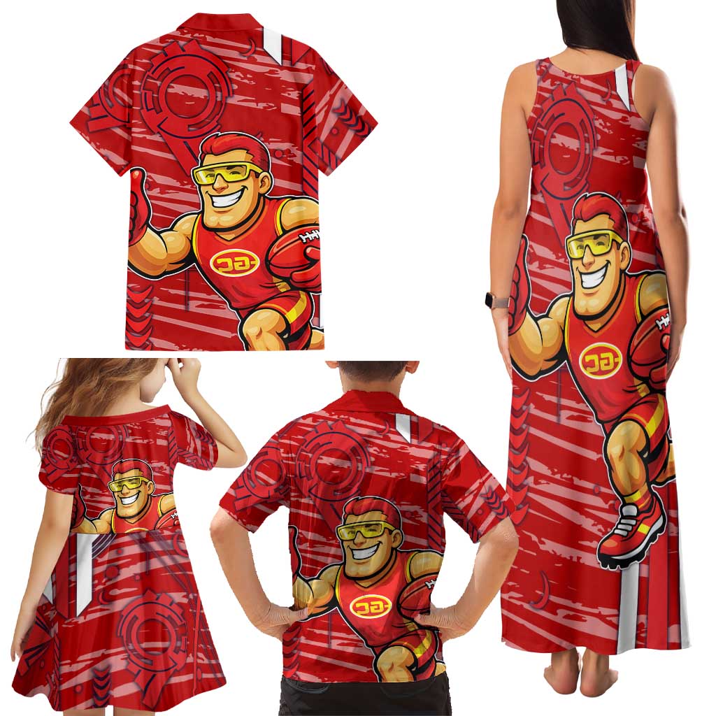 Gold Coast Suns Family Matching Tank Maxi Dress and Hawaiian Shirt Mascot Cartoon Football Illustration Style