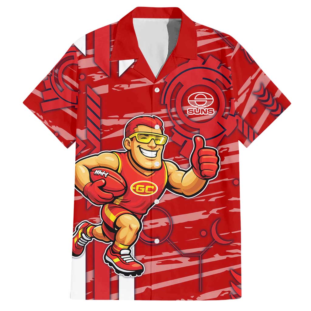 Gold Coast Suns Hawaiian Shirt Mascot Cartoon Football Illustration Style