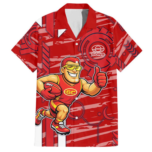 Gold Coast Suns Hawaiian Shirt Mascot Cartoon Football Illustration Style