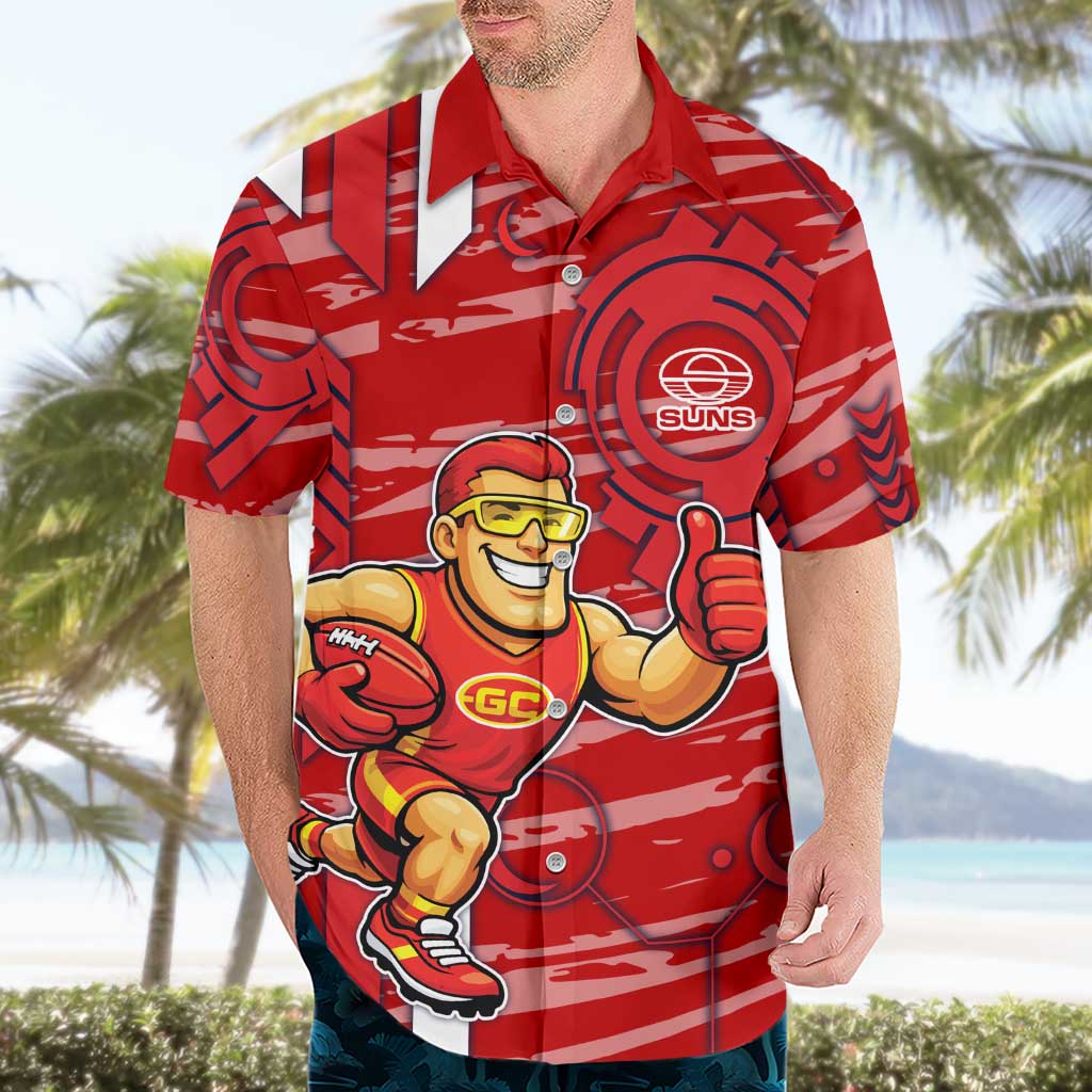 Gold Coast Suns Hawaiian Shirt Mascot Cartoon Football Illustration Style