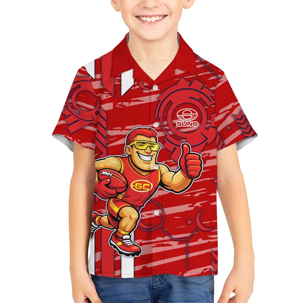Gold Coast Suns Hawaiian Shirt Mascot Cartoon Football Illustration Style