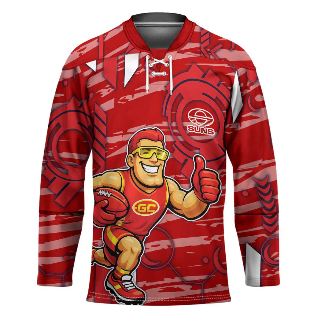 Gold Coast Suns Hockey Jersey Mascot Cartoon Football Illustration Style