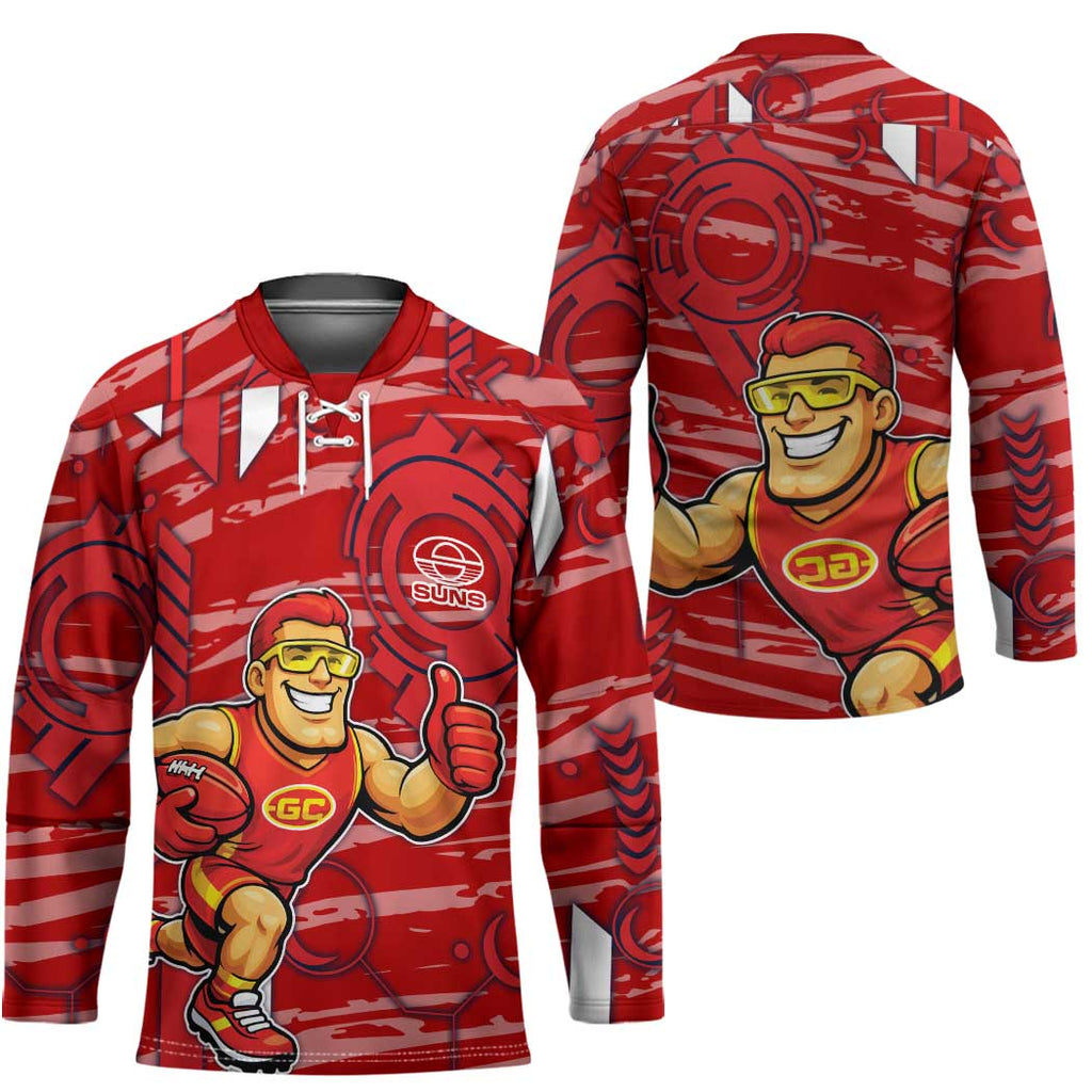 Gold Coast Suns Hockey Jersey Mascot Cartoon Football Illustration Style
