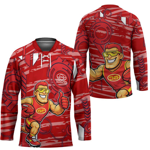Gold Coast Suns Hockey Jersey Mascot Cartoon Football Illustration Style