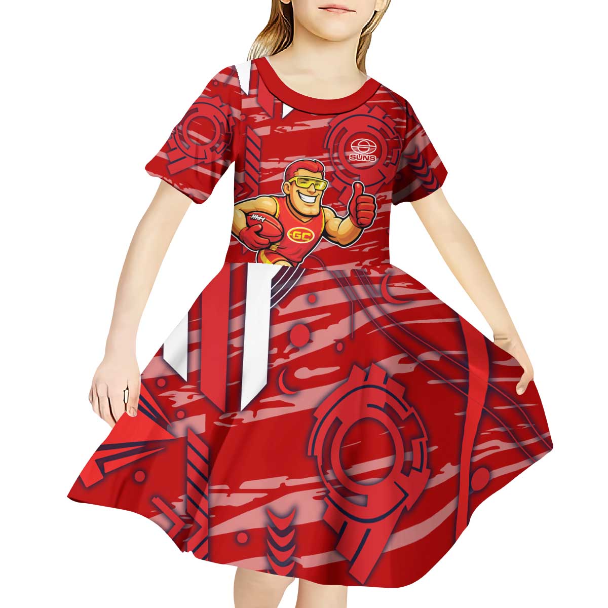 Gold Coast Suns Kid Short Sleeve Dress Mascot Cartoon Football Illustration Style