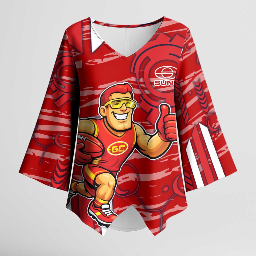 Gold Coast Suns Kimono Sleeve Blouse Mascot Cartoon Football Illustration Style