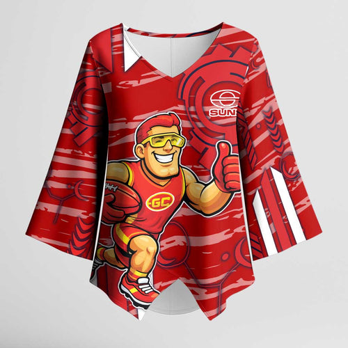 Gold Coast Suns Kimono Sleeve Blouse Mascot Cartoon Football Illustration Style