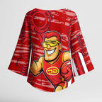 Gold Coast Suns Kimono Sleeve Blouse Mascot Cartoon Football Illustration Style