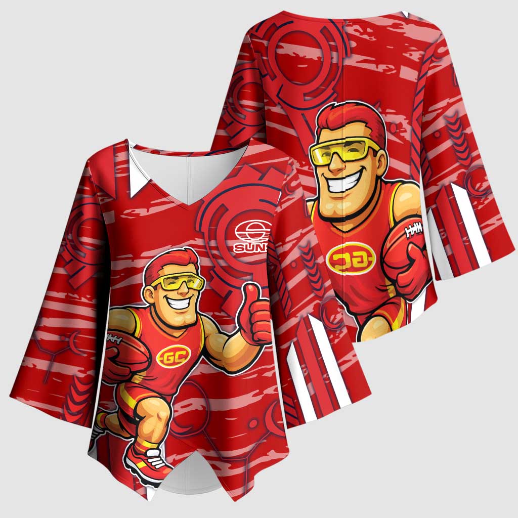 Gold Coast Suns Kimono Sleeve Blouse Mascot Cartoon Football Illustration Style