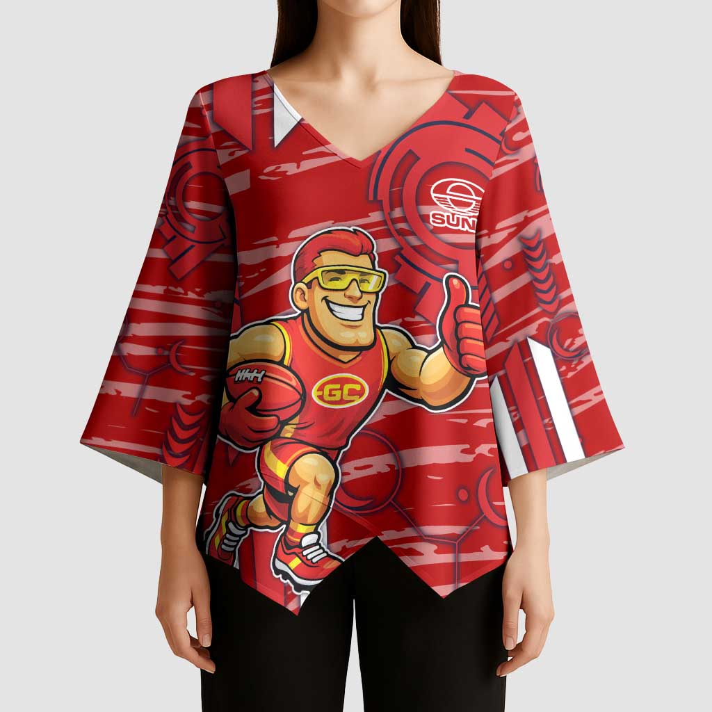 Gold Coast Suns Kimono Sleeve Blouse Mascot Cartoon Football Illustration Style